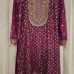 Embroidered Maroon Dress with Gold Accents
